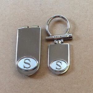 Silver Monogrammed Money Clip and Keychain Set